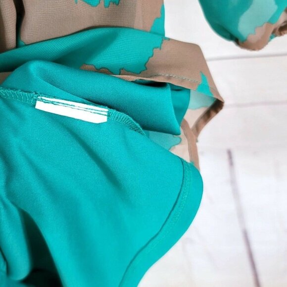 As U Wish Boho Western Mini Dress Green Brown Medium Chevron Lined Sheer Sleeves - Picture 7 of 7